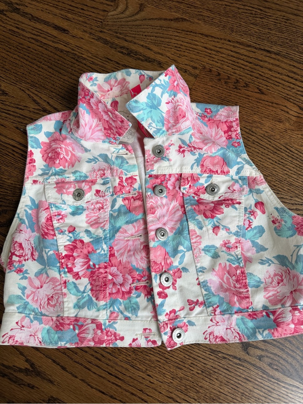 Cropped floral denim vest